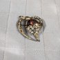 Beautiful Vintage 1950s Rhinestone And Enamel Golden Brooch