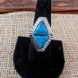 Large Turquoise Over Silver Tone Cocktail Ring Size Seven
