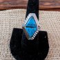 Large Turquoise Over Silver Tone Cocktail Ring Size Seven