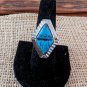 Large Turquoise Over Silver Tone Cocktail Ring Size Seven