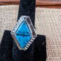 Large Turquoise Over Silver Tone Cocktail Ring Size Seven