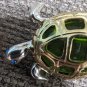 Metal And Green Glass Turtle Brooch Silver And Gold Tone
