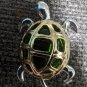 Metal And Green Glass Turtle Brooch Silver And Gold Tone
