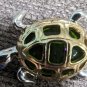 Metal And Green Glass Turtle Brooch Silver And Gold Tone