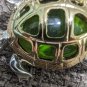 Metal And Green Glass Turtle Brooch Silver And Gold Tone