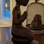 Vintage Solid Wood Beautiful Young Meditating Woman Statue 17"X8" With Wood Base