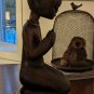 Vintage Solid Wood Beautiful Young Meditating Woman Statue 17"X8" With Wood Base