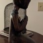 Vintage Solid Wood Beautiful Young Meditating Woman Statue 17"X8" With Wood Base