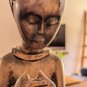 Vintage Solid Wood Beautiful Young Meditating Woman Statue 17"X8" With Wood Base