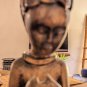 Vintage Solid Wood Beautiful Young Meditating Woman Statue 17"X8" With Wood Base