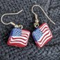 Wood Block American Flag Earings