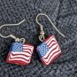 Wood Block American Flag Earings