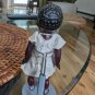 Vintage African Girl Stringed-Plastic Figurine On Stand 3.5" In White Dress
