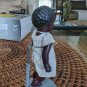 Vintage African Girl Stringed-Plastic Figurine On Stand 3.5" In White Dress