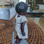 Vintage African Girl Stringed-Plastic Figurine On Stand 3.5" In White Dress