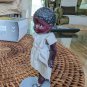 Vintage African Girl Stringed-Plastic Figurine On Stand 3.5" In White Dress