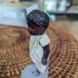 Vintage African Girl Stringed-Plastic Figurine On Stand 3.5" In White Dress
