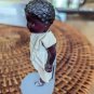 Vintage African Girl Stringed-Plastic Figurine On Stand 3.5" In White Dress