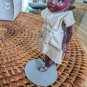 Vintage African Girl Stringed-Plastic Figurine On Stand 3.5" In White Dress