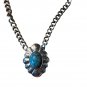 Vntg  Silver Tone Necklace Concho  Turquoise Pendant Southwestern Heavy 18"