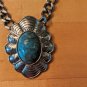 Vntg Silver Tone Necklace Concho Turquoise Pendant Southwestern Heavy 18"
