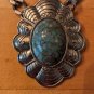 Vntg Silver Tone Necklace Concho Turquoise Pendant Southwestern Heavy 18"