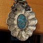 Vntg Silver Tone Necklace Concho Turquoise Pendant Southwestern Heavy 18"