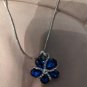 Sapphire Blue And Crystal Clear Rhinestones Flower Necklace