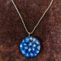 Large Blue Faux Micro Mosaic Pendant On Metal 18" Chain Made In India