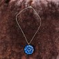 Large Blue Faux Micro Mosaic Pendant On Metal 18" Chain Made In India