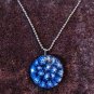 Large Blue Faux Micro Mosaic Pendant On Metal 18" Chain Made In India
