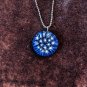 Large Blue Faux Micro Mosaic Pendant On Metal 18" Chain Made In India