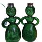 RARE Merry Maids Green Glass Salt &Pepper Shakers Vintage