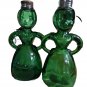 RARE Merry Maids Green Glass Salt &Pepper Shakers Vintage