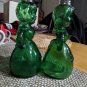 RARE Merry Maids Green Glass Salt &Pepper Shakers Vintage