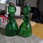 RARE Merry Maids Green Glass Salt &Pepper Shakers Vintage