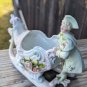 Vintage German Bisque Porcelain Figurine Vase Lady with Sleigh Sled Dragon