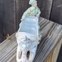 Vintage German Bisque Porcelain Figurine Vase Lady with Sleigh Sled Dragon