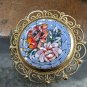 Italian Round Micro Tile Mosaic Duel Floral Brooch 1.5"
