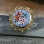Italian Round Micro Tile Mosaic Duel Floral Brooch 1.5"