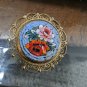 Italian Round Micro Tile Mosaic Duel Floral Brooch 1.5"