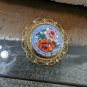 Italian Round Micro Tile Mosaic Duel Floral Brooch 1.5"