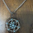 Vintage Silver tone Necklace with Turquoise  Stones Pendant