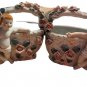 Two VTG Porcelain  White Gold Planters Baskets Cherubs Applied Pink Rose 6" Each