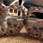 Two VTG Porcelain White Gold Planters Baskets Cherubs Applied Pink Rose 6" Each