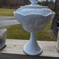 Vintage Indiana White Milk Glass Grape Harvest Pedestal Covered Candy Dish & Lid