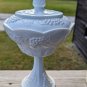Vintage Indiana White Milk Glass Grape Harvest Pedestal Covered Candy Dish & Lid