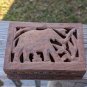 VTG Hand Carved India SHEESHAM WOOD Trinket JEWELRY Hinged Box Elephan Inlay 8x5