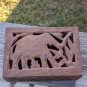 VTG Hand Carved India SHEESHAM WOOD Trinket JEWELRY Hinged Box Elephan Inlay 8x5