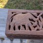 VTG Hand Carved India SHEESHAM WOOD Trinket JEWELRY Hinged Box Elephan Inlay 8x5